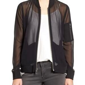 TROUVE Black Sheer Mesh Bomber Zip-Up Zipper Jacket - Sz Medium